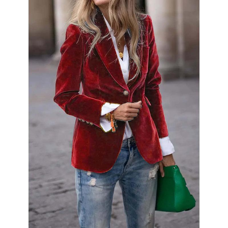 Spring Autumn Casual Fashion Solid Color Blazer Women All-match Buttons Coat Cardigan Suit Top