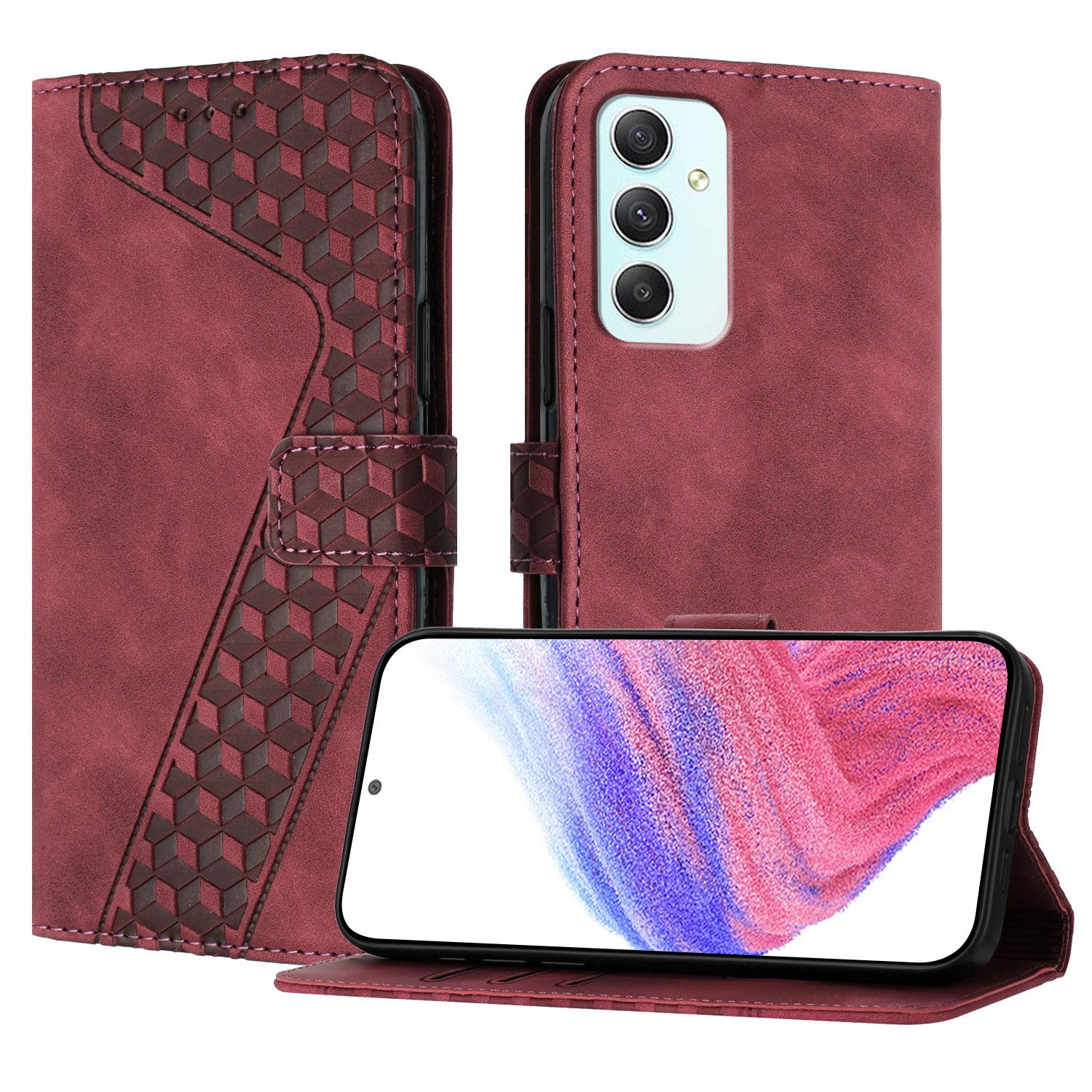 

For Samsung Galaxy A35 5G Leather Case 7-Shaped Pattern Wallet Stand Shockproof Phone Cover Brown