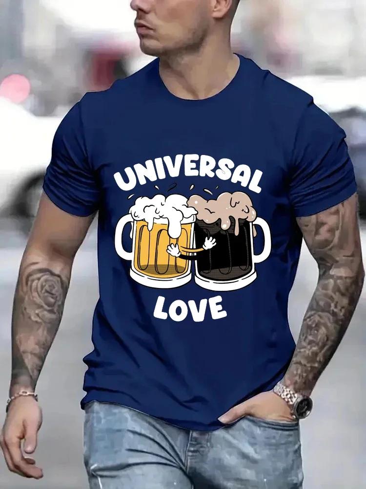 Universal Love Funny Beer Print Men T-Shirts Breathable Tee Clothes Summer Streetwear Oversized T-shirts Loose Short Sleeve Tops