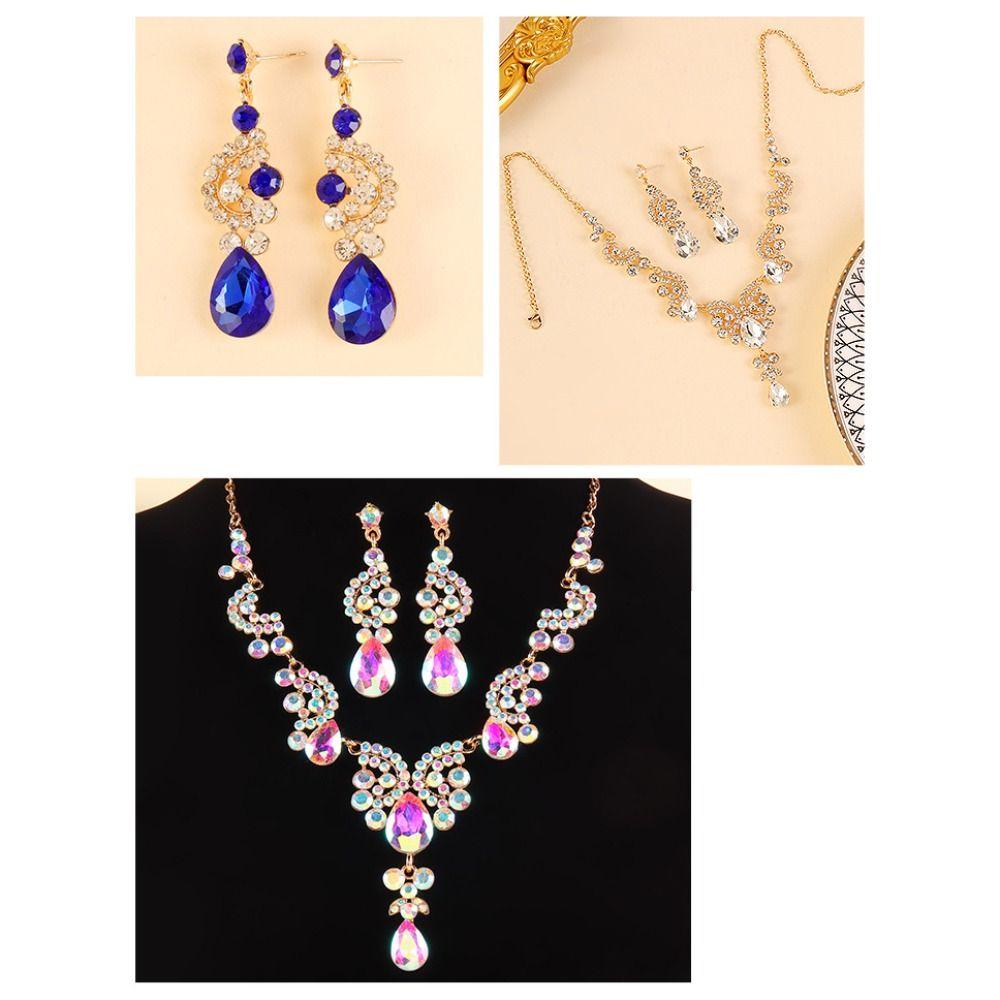 Luxury Rhinestone Jewelry Set Shiny Classic Women's Jewelry Set Elegant Adjustable Necklace Earrings Set Outfit Accessory