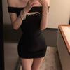Black Elegant Off Shoulder Bodycon Dress With Studded Hollow Out Detailing For Night Out
