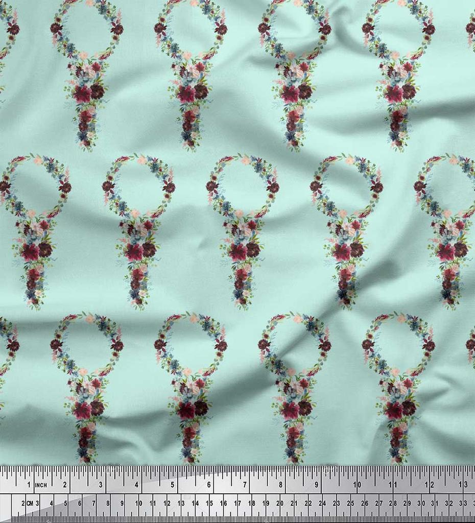 Soimoi Zelená poly krepová látka Věnec Květinový potisk Látka na metr 42 palců