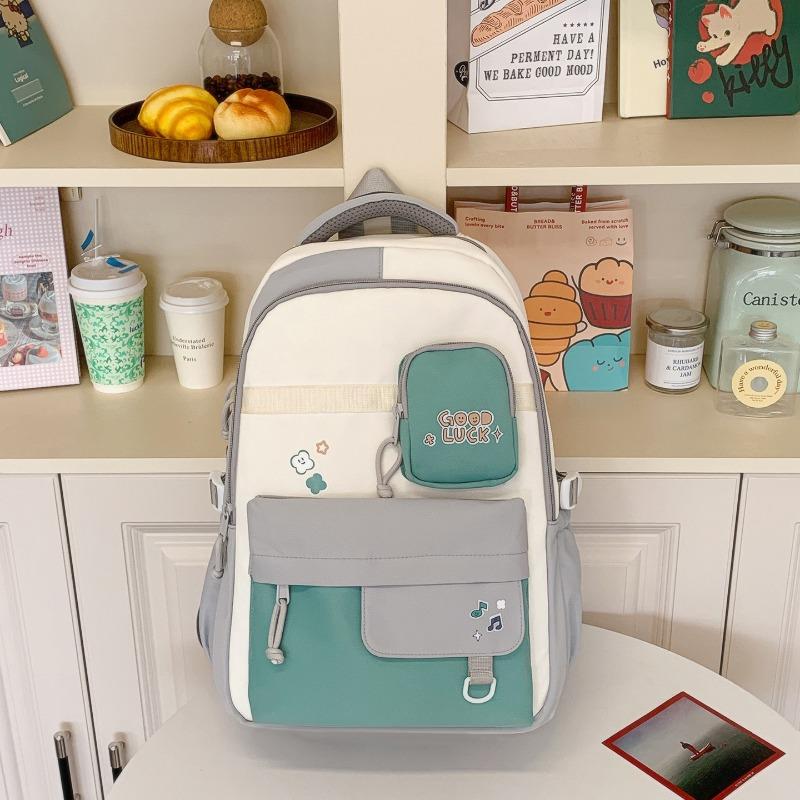 High Value College Style Sweet Contrasting Color Splicing Backpack High School Students Large Capacity Backpack