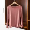 Women's Slim Fit Wood-Ear Trim Modal Long Sleeve T-Shirt, Round Neck, Plus Size, Spring/Autumn Versatile Top