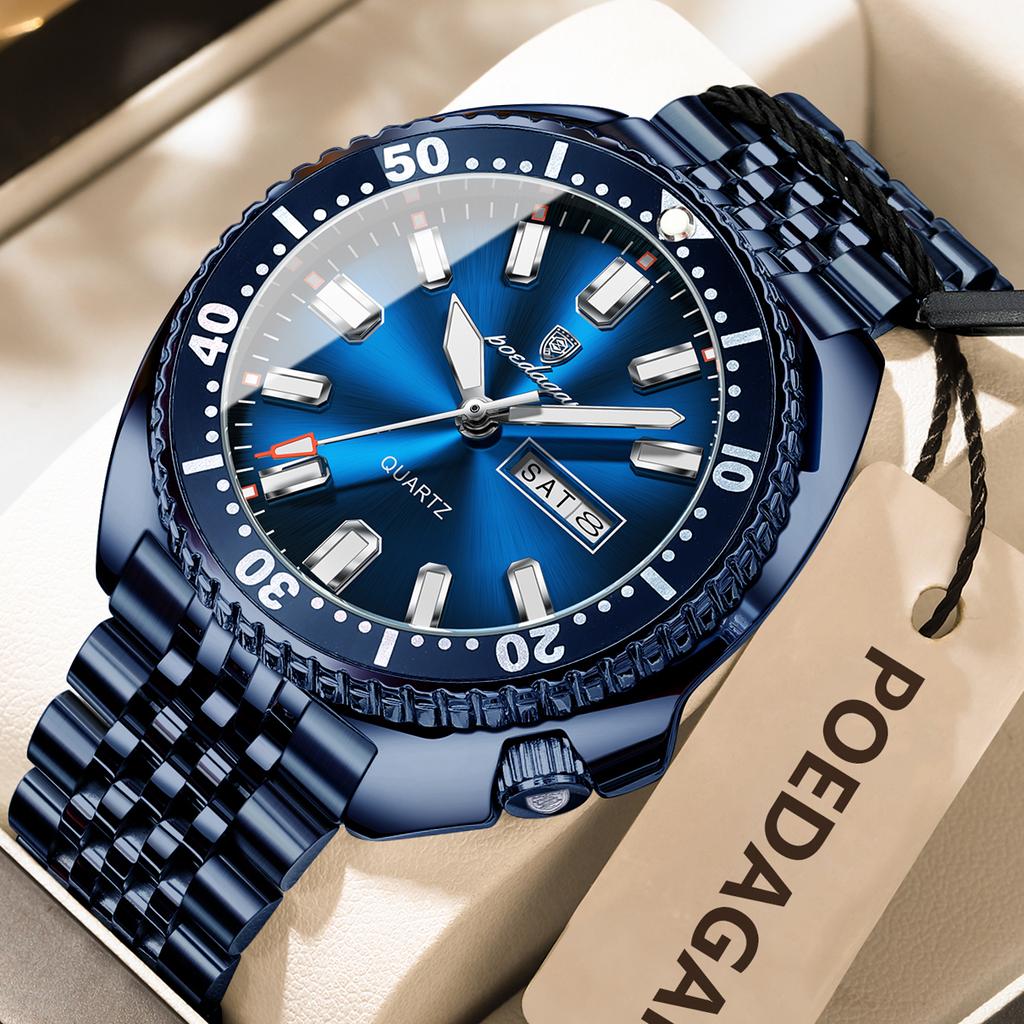 Business Men Watch Date Week Waterproof Luminous Luxury Man Wristwatch Stainless Steel Men's Quartz Watches Male