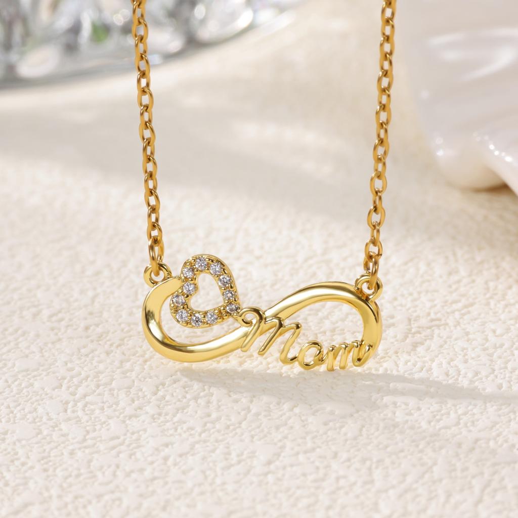 Dainty Heart Zircon & Infinite Symbol & Mom Stainless Steel Necklace for Women 18K Gold-plated Necklaces Jewelry Accessories BFF