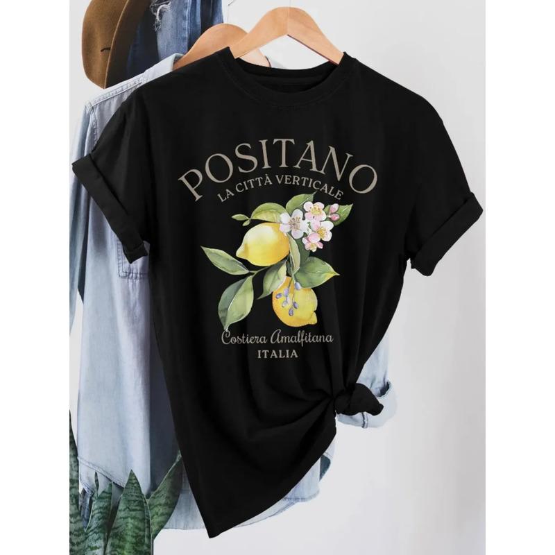 Camiseta Con Cuello Redondo Y Estampado De Limones De Posita S