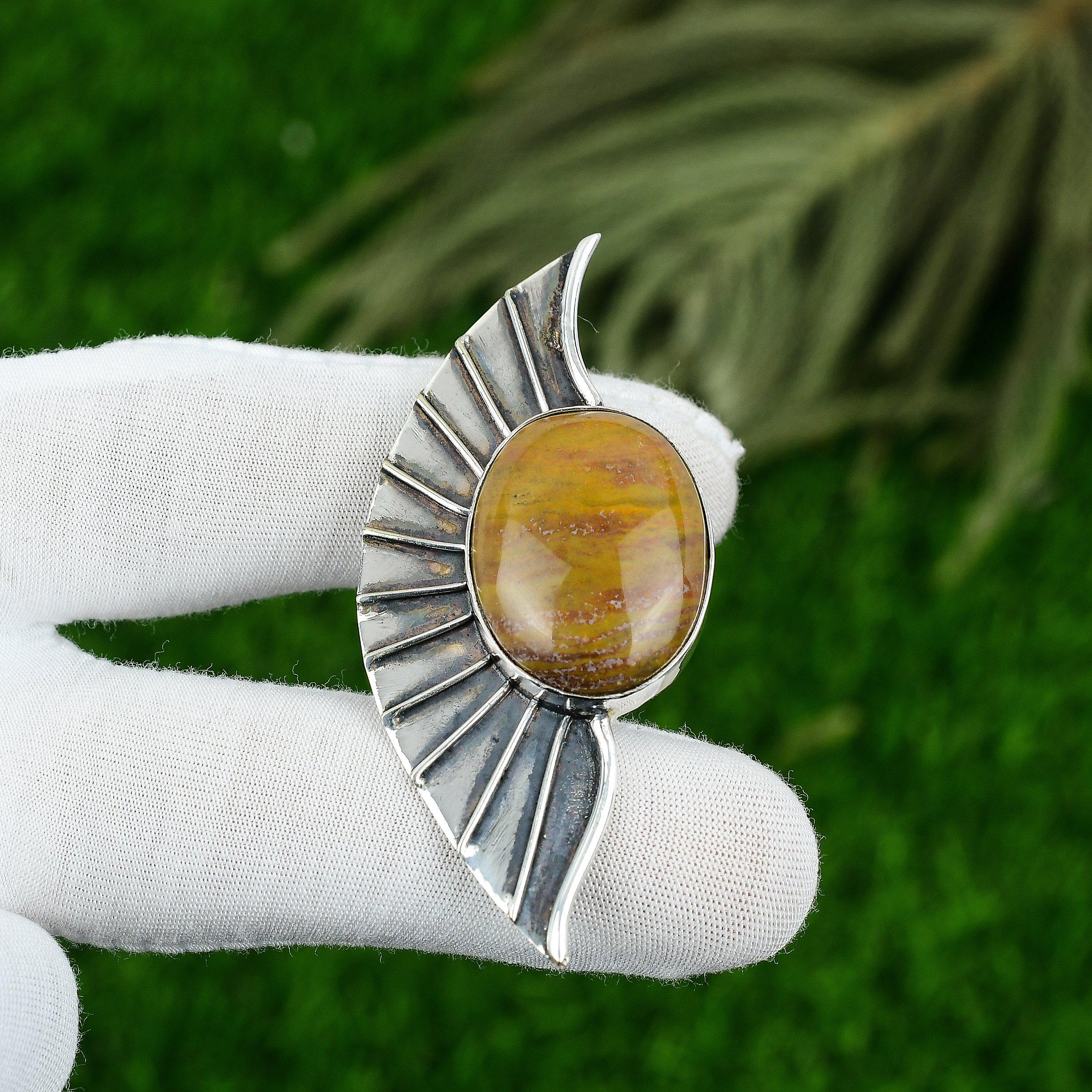 Sterling Silver Oval Ocean Jasper Gemstone Mother Wedding Bezel Birthday Pendant