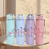 1PC Pink Flamingo Party Silhouette Print 750ml Color Plastic Sports Water Bottle Leakproof Flip Straw Lid Suitable for Sports Office Home Use