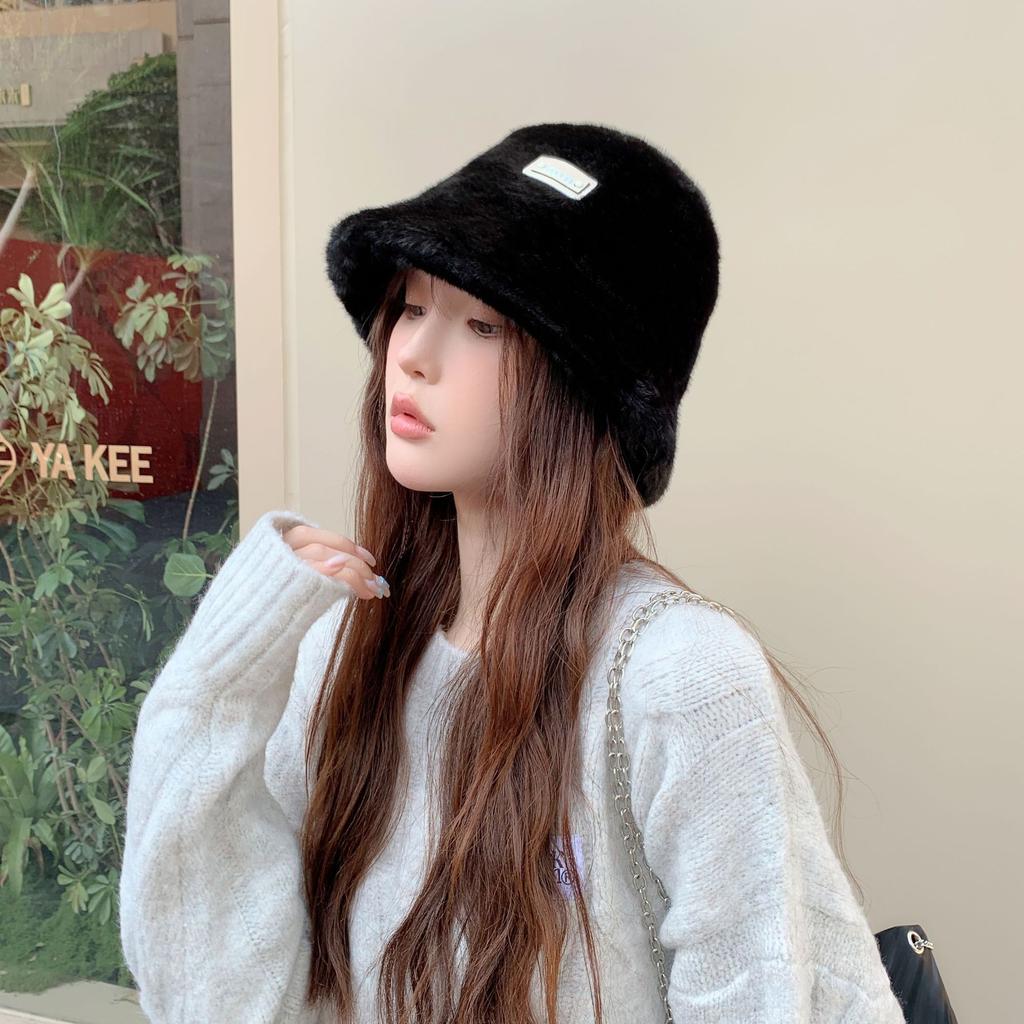 Women's New Winter Warm Fisherman's Hat Korean Style Fashion Fashionable and Versatile Solid Color Imitation Rabbit Hair Pot Hat