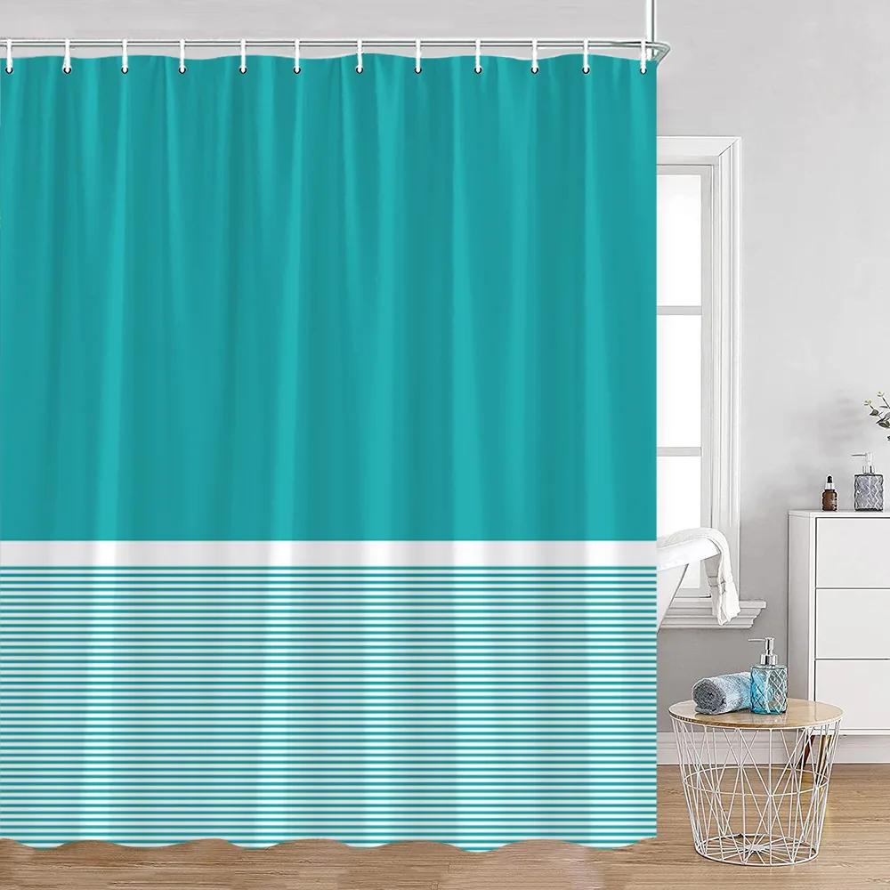 Solid Striped Shower Curtain Pink Yellow Blue Green Pattern Modern Simple Bath Curtains Polyester Cloth Home Bathroom Decoration