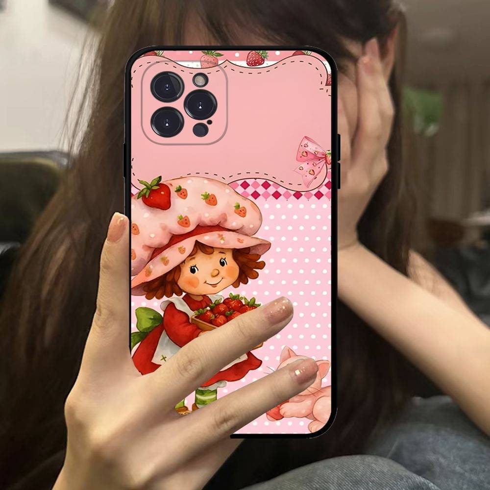 Cartoon Girl S-Strawberry S-Shortcake Phone Case For IPhone 16 Pro Max 15 17 Plus 14 13 12 Mini 11 Black Cover