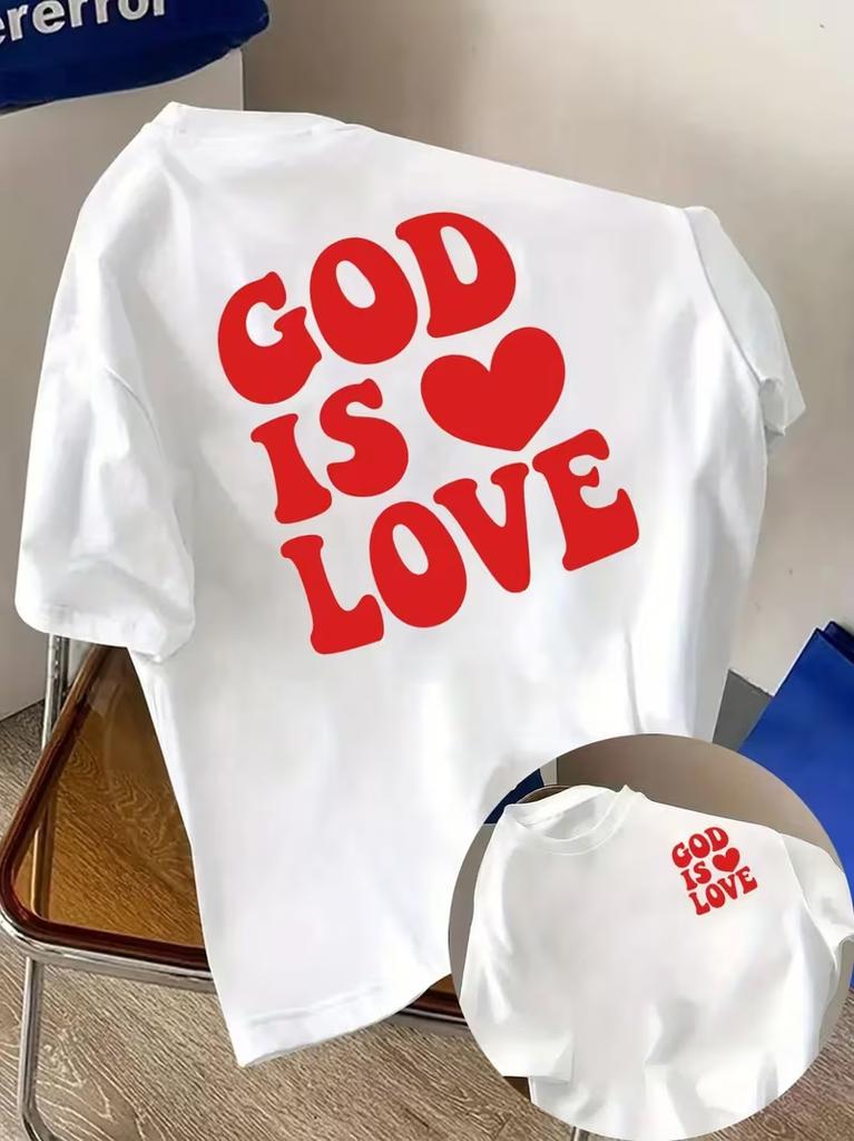 God Is Love Colorful Heart Graphic Tshirt Loose Casual Tee For Unisex Unisex Travel Daily Vacation Urban Daily Fashion