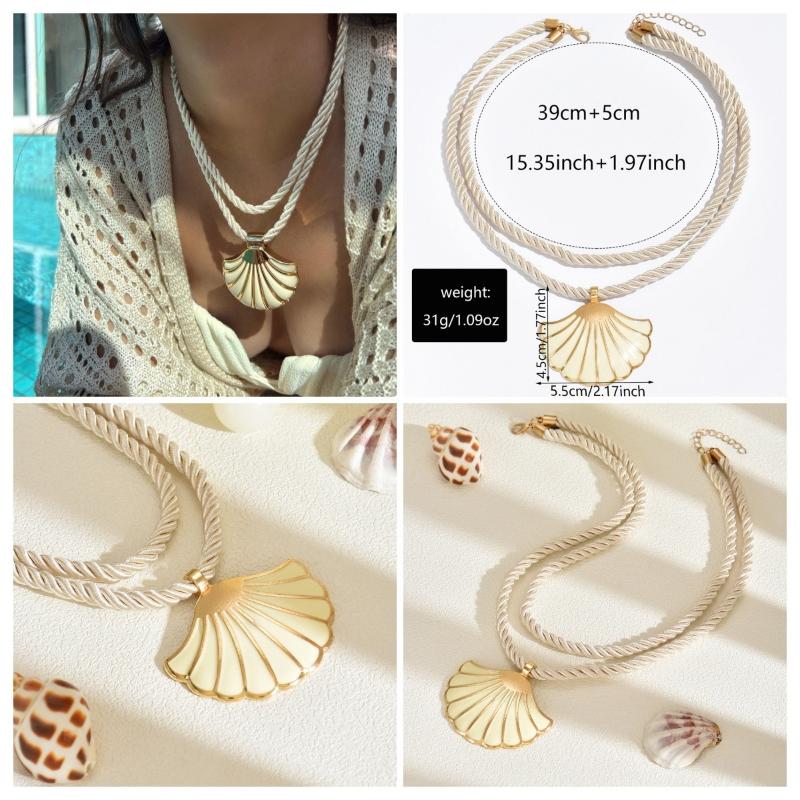 Summer Shell Starfish Conch Pendant Necklace For Women Transparent Crystal Bead Necklace Vacation Style Jewelry Accessory