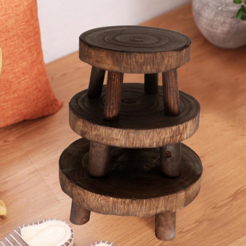 Wooden Plant Stand Flower Pot Base Holder Stool Indoor Outdoor Garden Succulent Pots Tray Flower Display Plant Stand Shelf