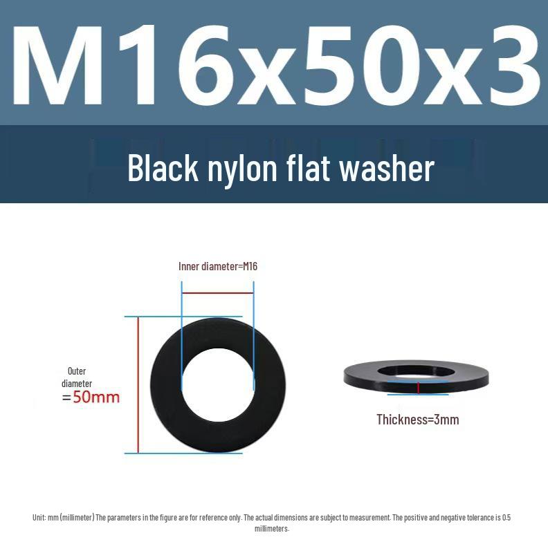 PA66 Nylon Wear-Resistant Flat Insulation Washer, Black & White, Round, Sizes M2-M24