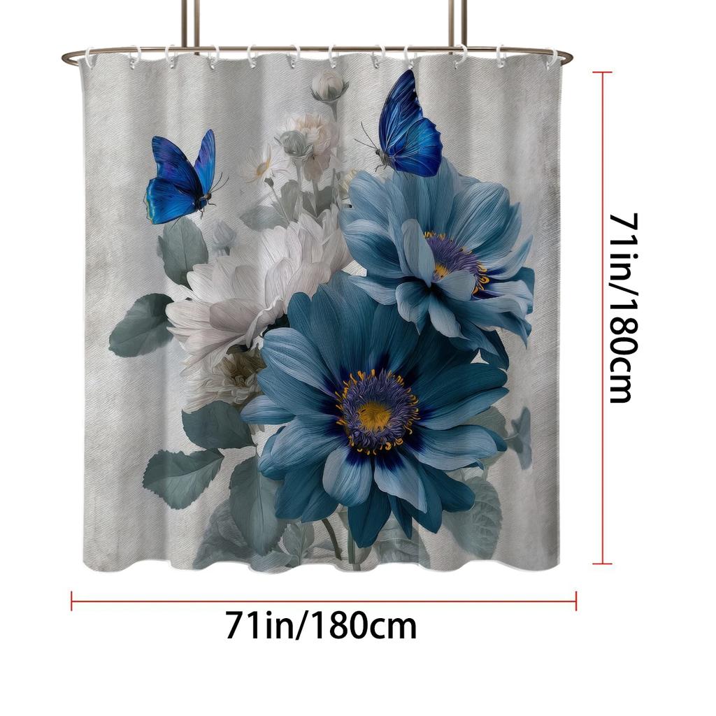 1PC 3D Floral, Daisy Pattern Printed Shower Curtain, Waterproof, with 12 Hooks, Bathroom Showers, Bathtub, Home Use
