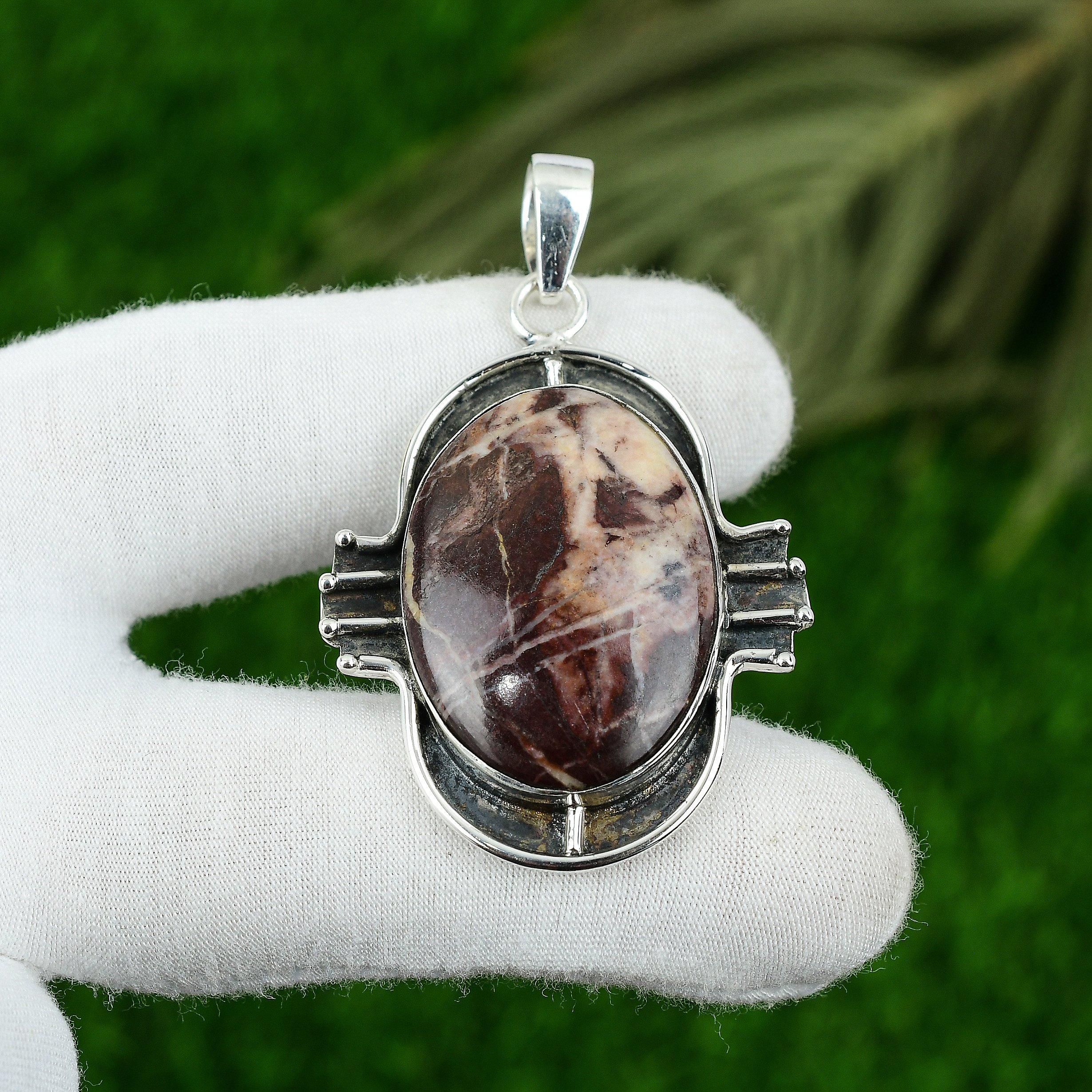 

Womens day Deal Sterling Silver Oval Coconut Jasper Stone Bezel Pendant Jewelry