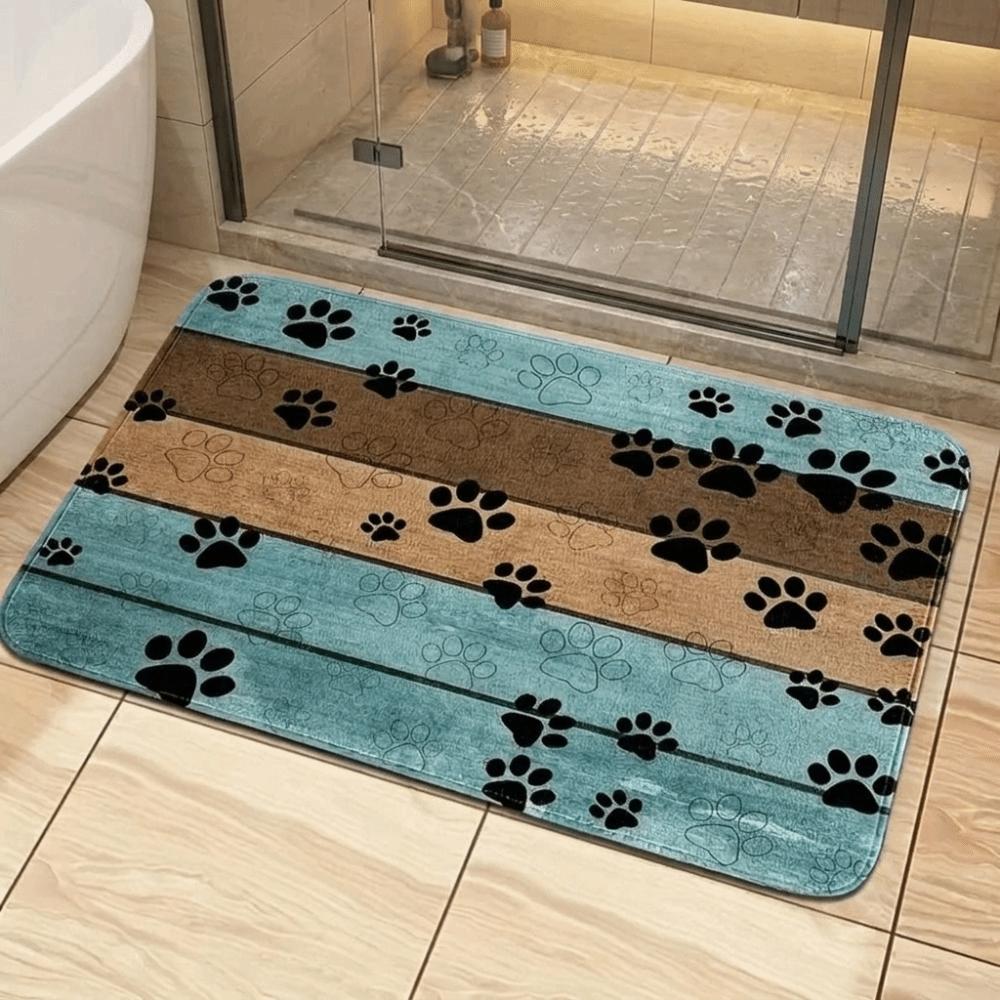 Quick Drying Paw Print Doormat Dirt Resistant Pet Feeding Mat Non-Slip Floor Mat Pet Corner