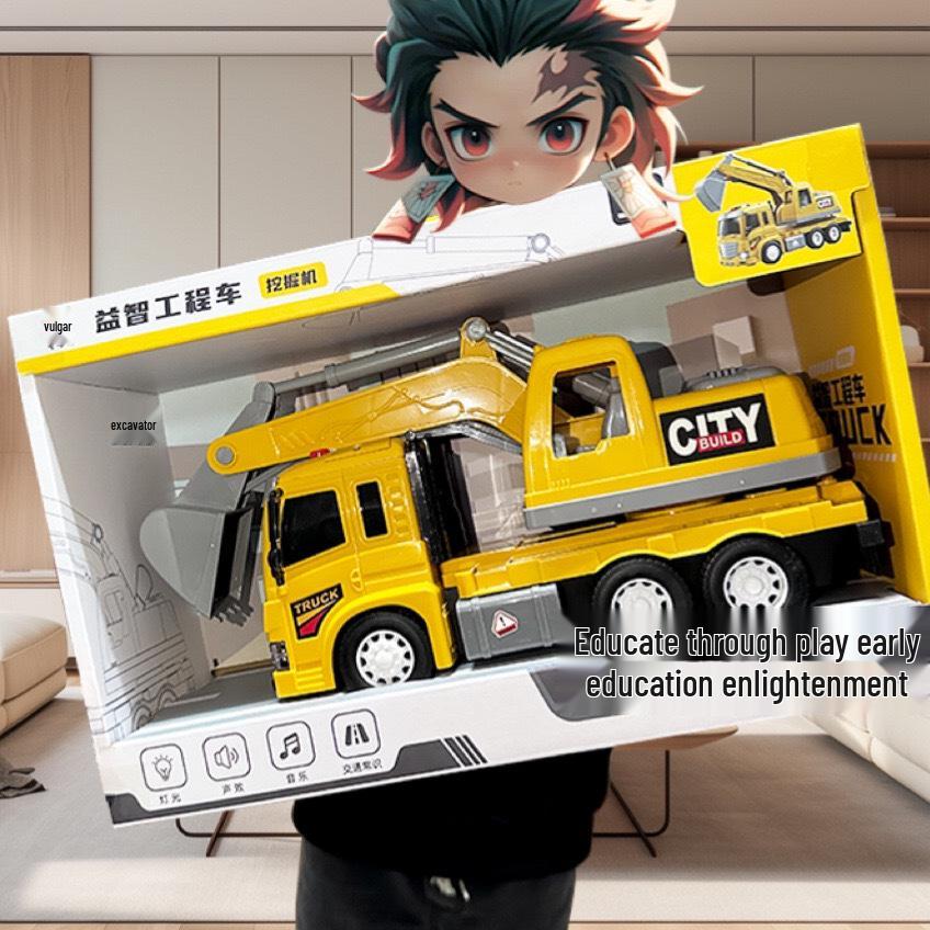 Kids' Pull-back Fire Truck Engineering Toy Set with Gift Box