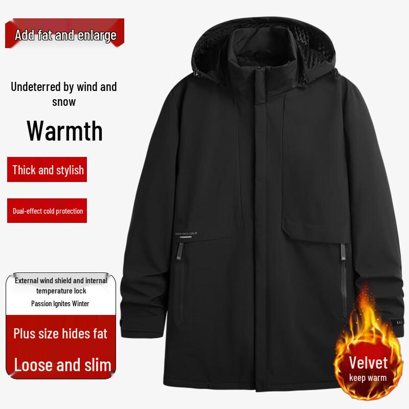 Men s Plus Size Fleece-Lined Mid-Length Windbreaker 3XL