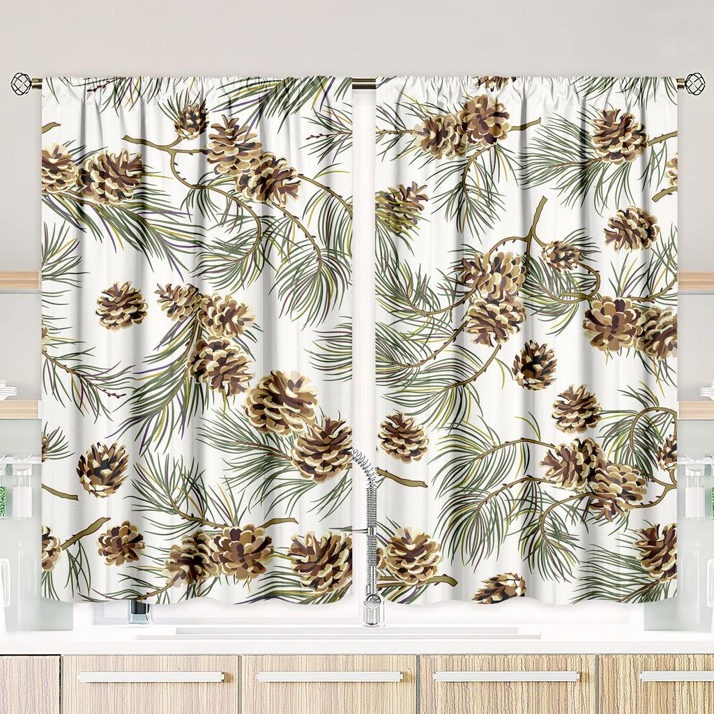 2 Pieces - Pine - Printed Curtain - Polyester Material - for Bedroom Living Room Study Anti-privacy Curtain