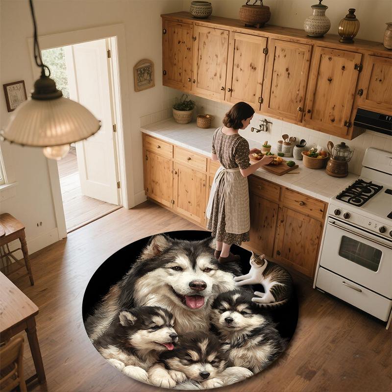 Okrągły Dywanik Trzy Wilki, Dywan do Salonu Sypialni Sofy Pokoju Zabaw Dekoracja, Antypoślizgowa Mata Podłogowa