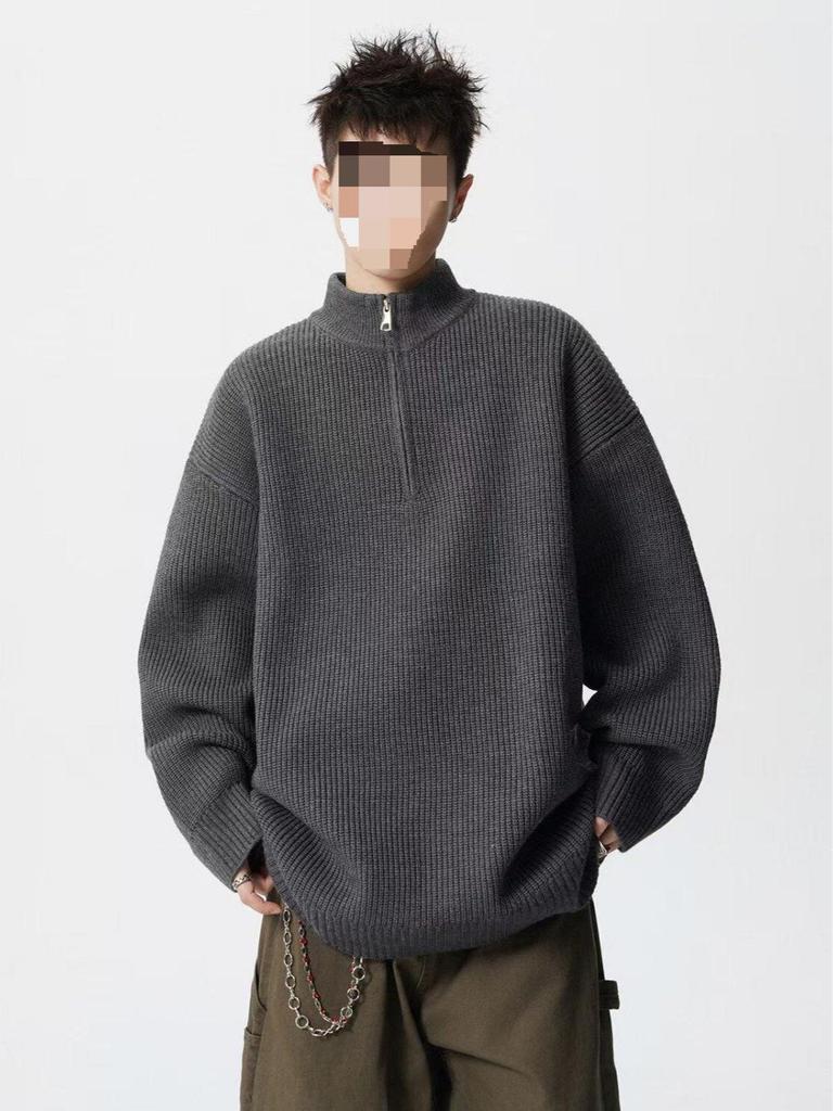 Men's Oversized Half-Zip Knit Sweater for Autumn/Winter