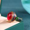 Original antiker Goldschmiedekunst natürlicher Karneol Ringe für Frauen Blume Emaille Nationaler Stil Leichter Luxus Hochzeit