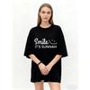 Oversized T Shirt Black Smile Its Sunnah Print Casual Wear for Women Daily Outfits Streetwear Fashion Top