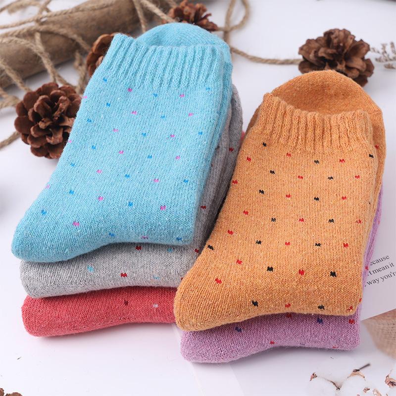 5 Pairs Autumn And Winter Thickened Diamond Curry Mid-Calf Socks Warm Women's Socks Stacked Socks Wholesale Wool Socks Diamond Retro Terry Socks