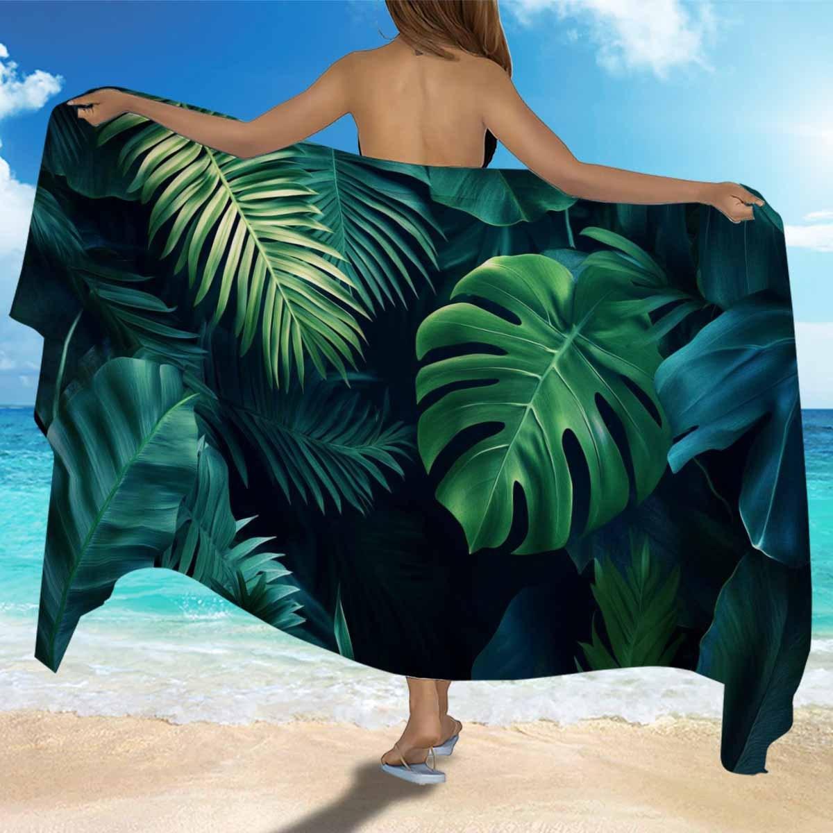 

Tropical Leaf Pareo, Large Quick Dry Absorbent Beach Blanket for Travel Camping Easter Gift W40*H60(CM)