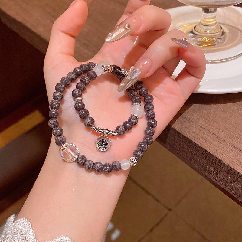 "Elegant Women's Pearl, Obsidian, and Crystal Bracelet - Chinese Ancient Style"