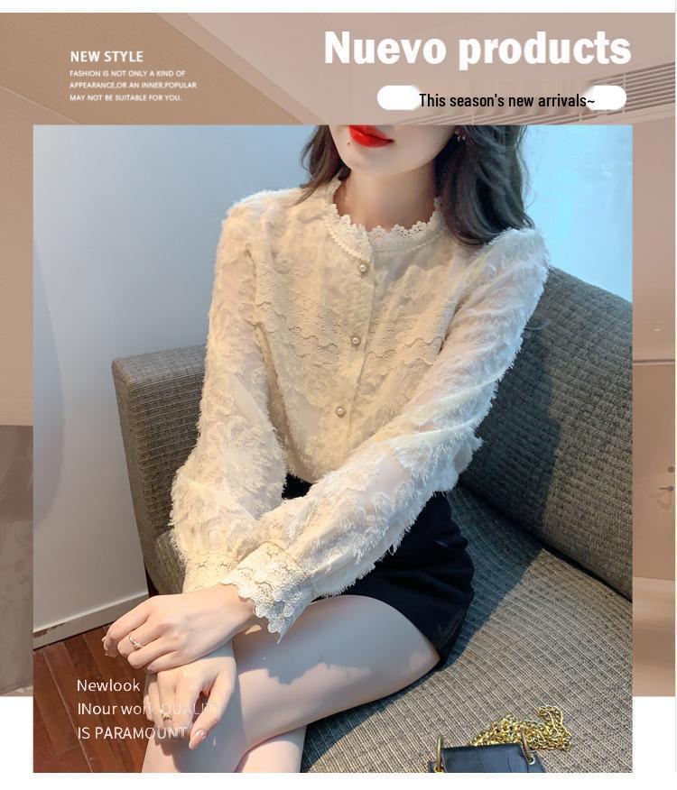 2025 Autumn Velvet Lace Stand Collar Shirt for Women