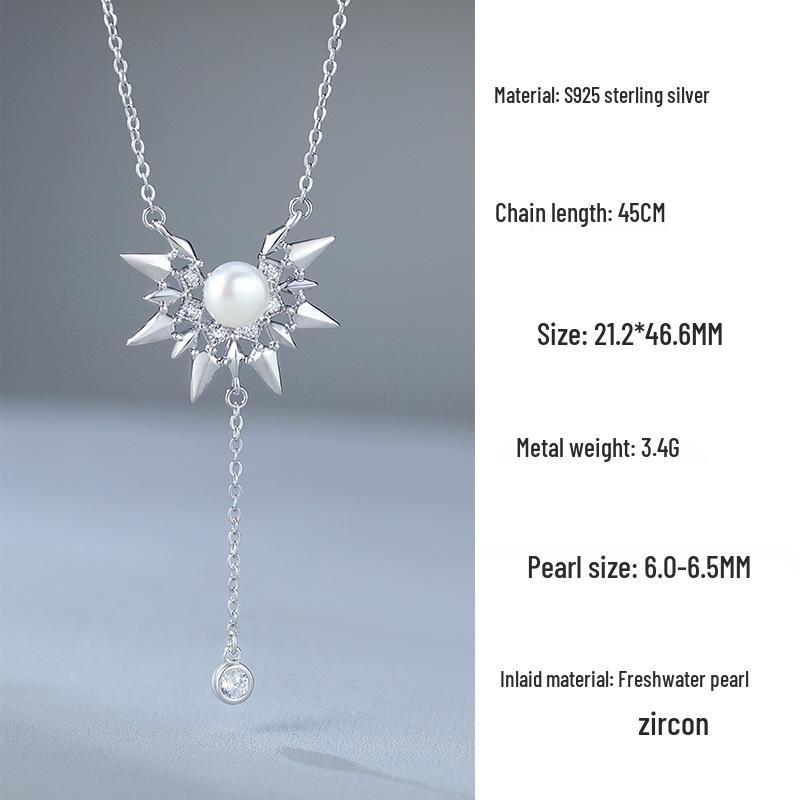 925 Sterling Silver Sunflower Freshwater Pearl Necklace: Japanese-Korean Inspired, Retro Tassel Clavicle Chain for Women 925 Sterling Silver
