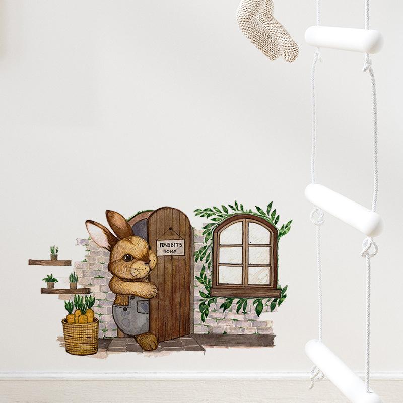 Cartoon 3D Painted Bunny Wall Sticker Home Bedroom Kids Bedroom Valentine'S Day Home Wall Corner Decoration Wall Stickers