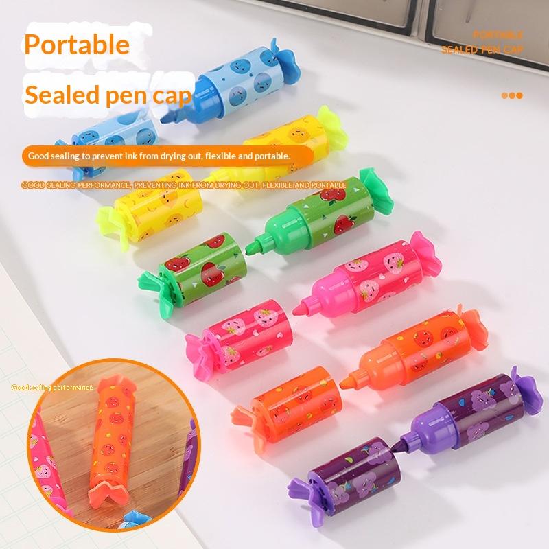 6 Stuks Kleurrijke Mini Markeerstift Snoep Pastel Markeerstift, Schattige Vlakschuin Punt Markeerpen, Feest Verjaardag Tekenen Poster Dagboek