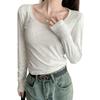 Women's Slim Fit Long-Sleeve U-Neck T-Shirt, Early Spring Style, Petite Base Layer, Versatile Short Top