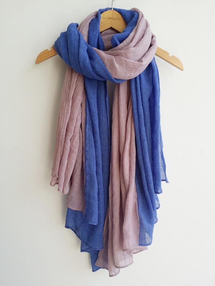 Literarischer zweifarbiger Schal aus Baumwolle und Leinen, super lange Stola mit Farbblock-Spleißung, vielseitig verwendbare warme Stola