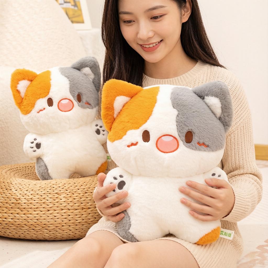 35/45cm 3-color Cat Plush Pillow Stuffed Cartoon Kawaii Animal Standing Kitten Back Support Plushie Sleeping Companion Gift