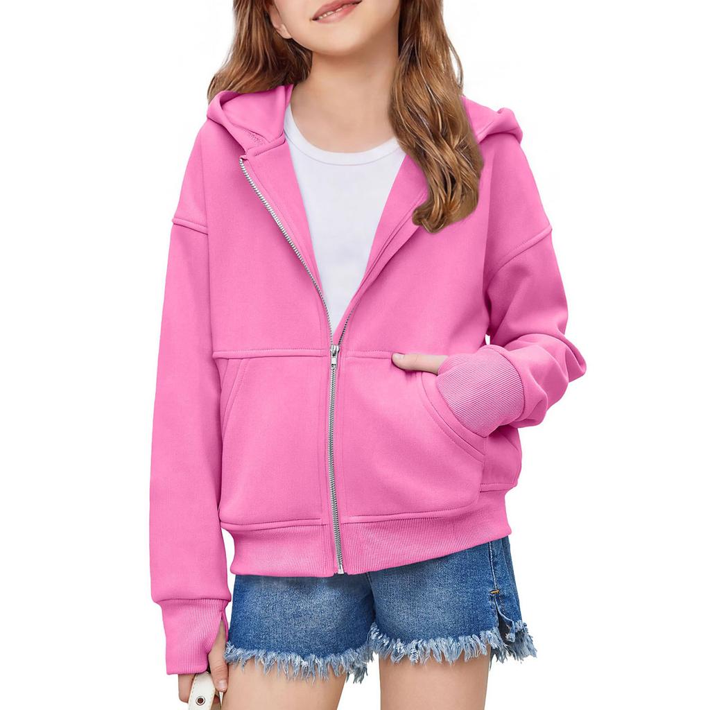 Girls' Color Long Sleeve Half-Zip Hooded Sweatshirt for Casual Everyday Wear