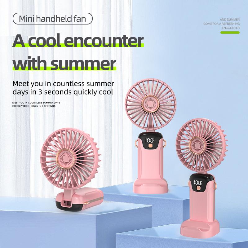 Portable Handheld Small Fan Multifunctional Folding Mini Cute Hanging Neck Small Fan Student Dormitory With Display Screen