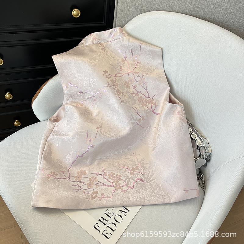 High-end brocade jacquard improved vest for women's new foreign style stacked thin top