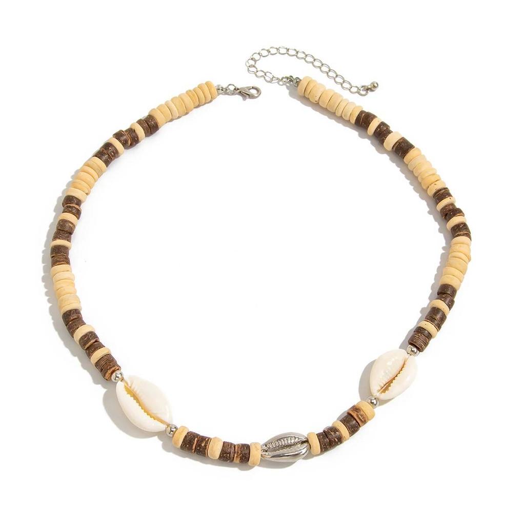 Ingemark Boho Coconut Husk Wooden Beads Conch Beads Chain Necklace for Men Summer Beach Vintage Adjustable Choker Daily Jewelry