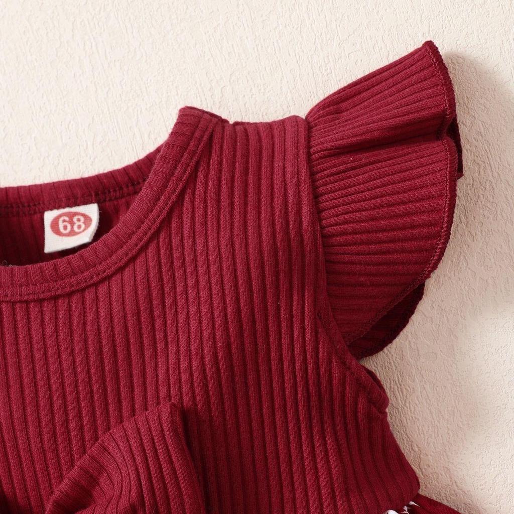 European & American Summer Baby Girl Fly Sleeve Dress with Headscarf - Patchwork Two-Piece Set