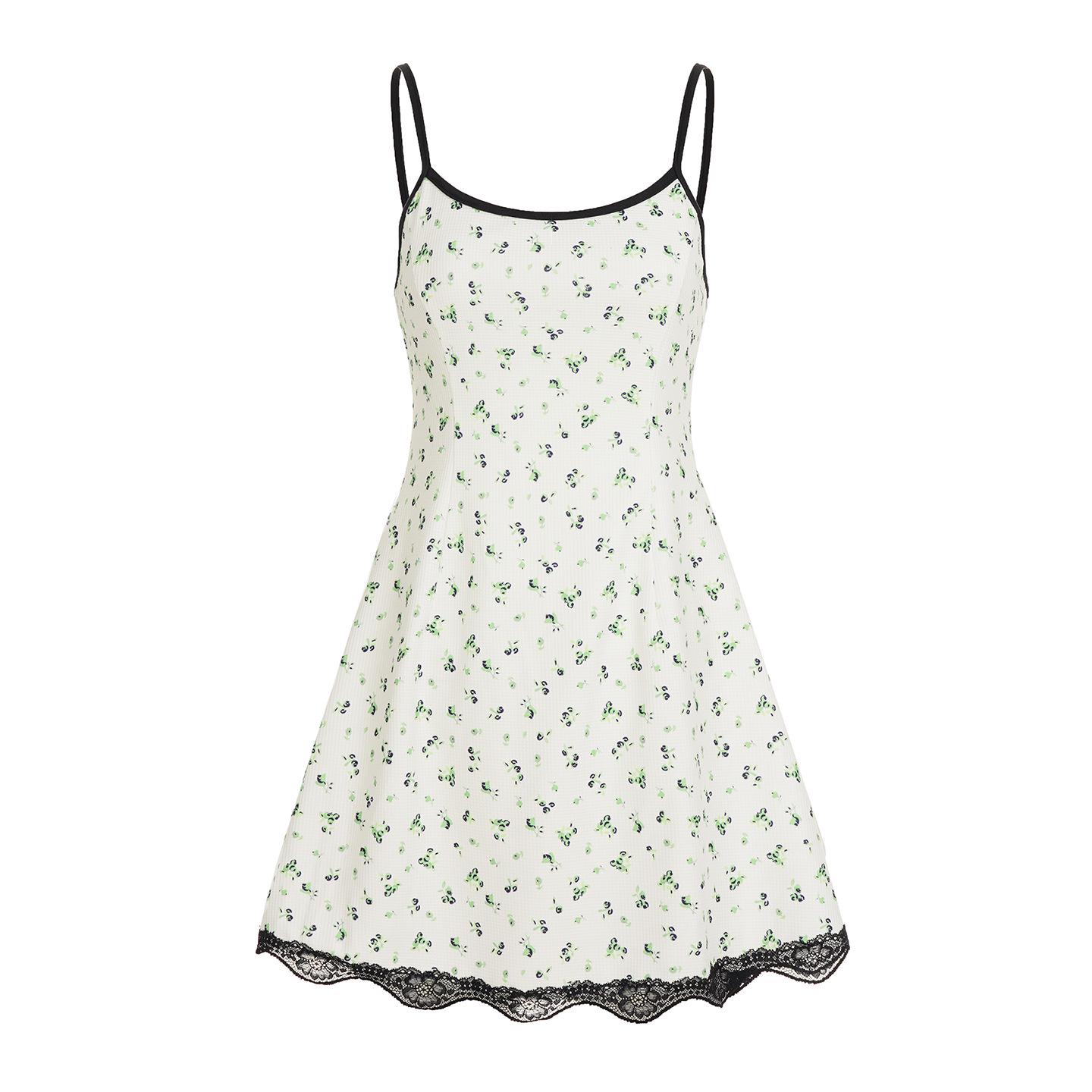Off-Shoulder Floral Lace Slip Dress with Open-Back and Waist-Cinched Style Large