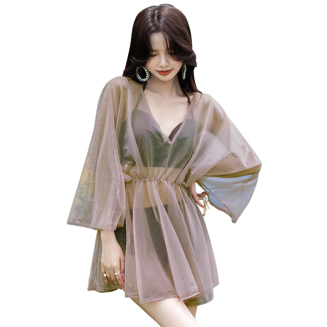 

Teddy Bikini Cross hys3030 M Brown and Women s See-Through Set, 3-Piece, High-Waisted, Design, (Size (9), Pink)