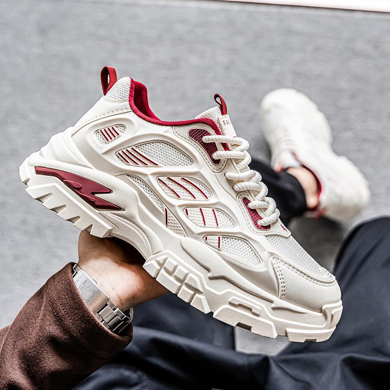 Универсальные неуклюжие кроссовки для мужчин на толстой подошве, новая трендовая дышащая повседневная спортивная обувь с сетчатой ​​шнуровкой на мягкой подошве