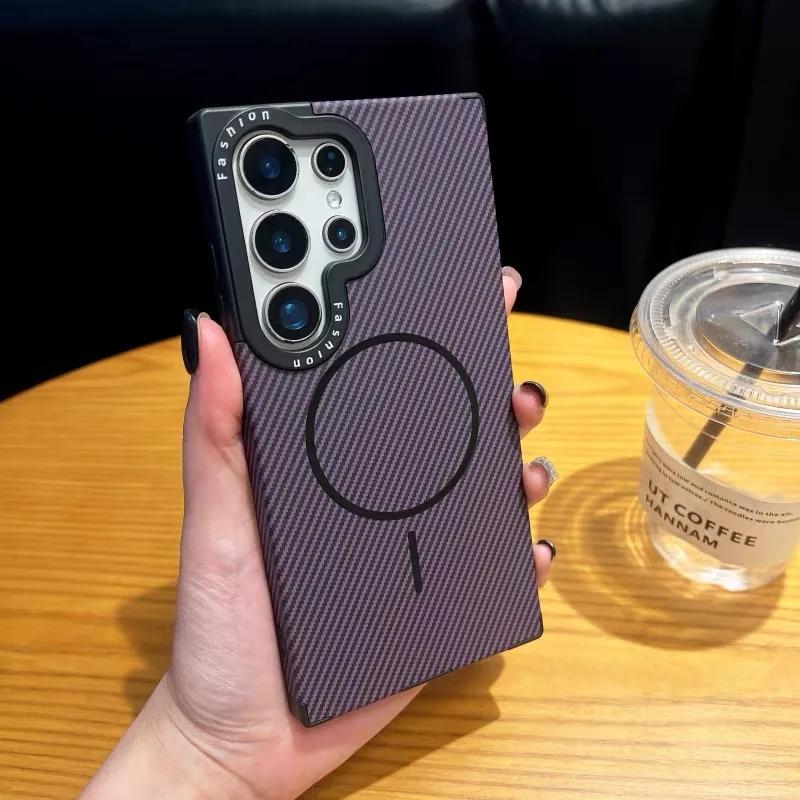 Premium Carbon Fiber Magnetic Case for Samsung Galaxy S25 S24 S23 S22 Ultra Plus Mag-safe Charging Reinforced Protection Cover