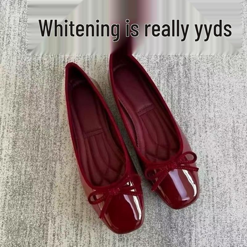 2025 Französischer Stil Damen Rote Eckige Zehen Schleife Ballerinas